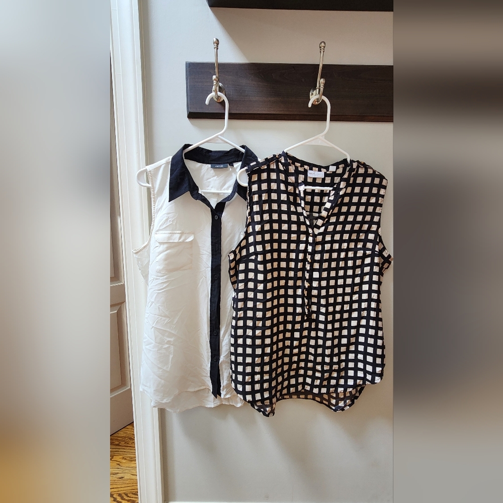 EUC Neutral Colored Blouses (1 satin) Lot Qty.2 Business Dress Wear Size XL